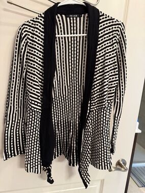 NIC+ZOE Black & White Striped Open-Front Cardigan